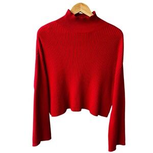 Jessica Simpson Sweater Turtleneck Red Ribbed Mock Neck Cropped Chic Size Small